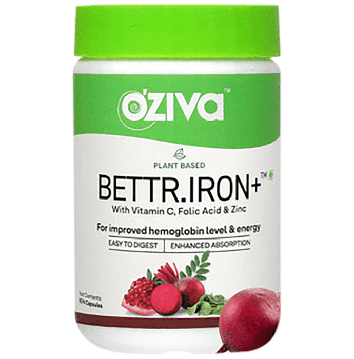 Oziva Plant Based Bettr.Iron+ with Vitamin C, Folic Acid & Zinc Capsule for Improved Hemoglobin Level & Energy
