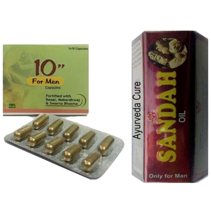 Cackle's Combo Pack of 10" for Men 10 Capsule and Balaji Sandah Oil 15ml