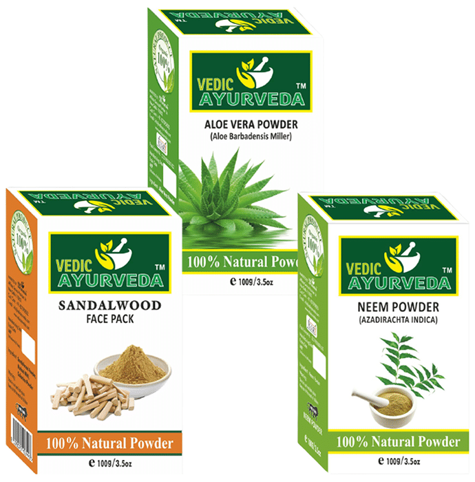 Vedic Ayurveda Combo Pack of Sandalwood Face Pack Powder, Aloe Vera Powder & Neem Powder (100gm Each)