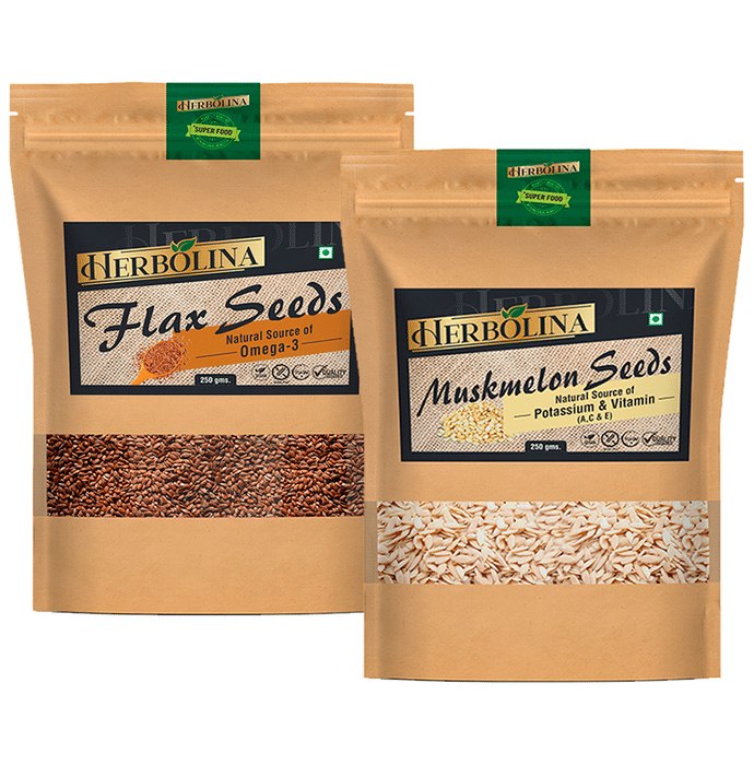 Herbolina Combo Pack of Flax & Muskmelon Seeds (250gm Each)