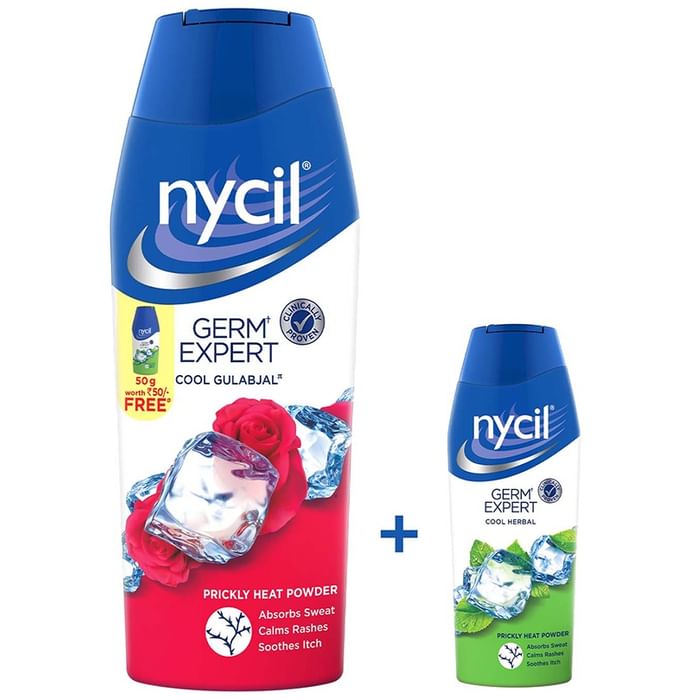 Nycil Cool Gulabjal Prickly Heat Talcum Powder with Nycil Cool Herbal 50gm Free