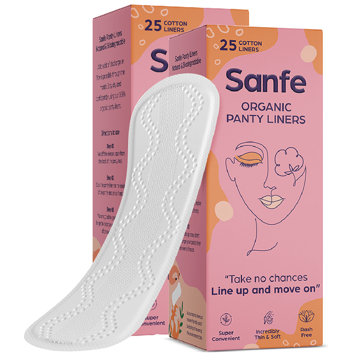 Sanfe Organic Natural & Biodegradable Cotton Panty Liners (25 Each)