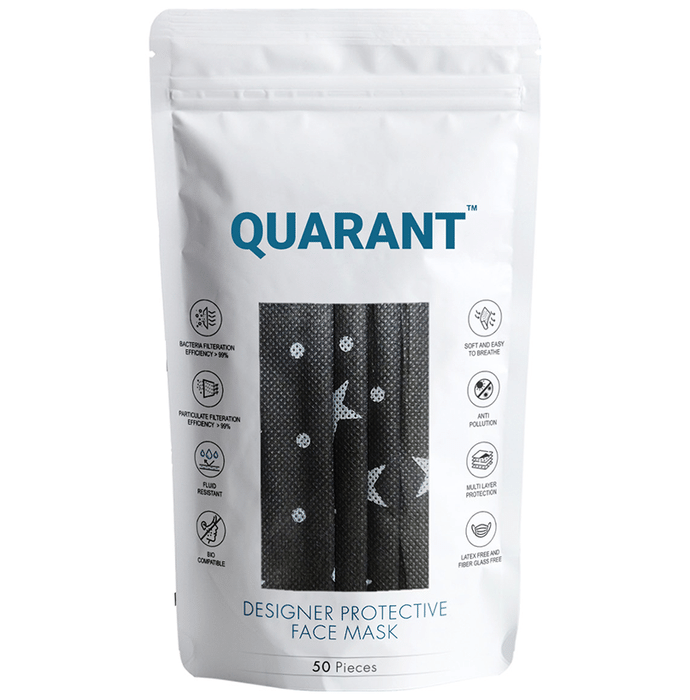 Quarant 4 Ply Designer Protective Face Mask Stary Night Print Black