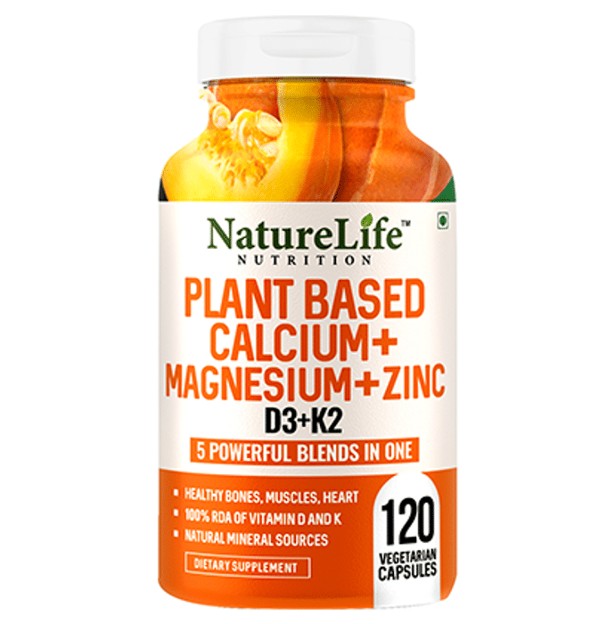 Nature Life Nutrition Plant Based Calcium+Magnesium+Zinc D3+K2 Vegetarian Capsule