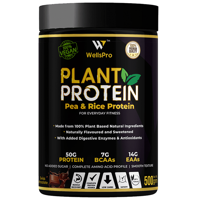 WellsPro Plant Pea & Rice Protein Powder (500gm Each) Swiss Chocolate