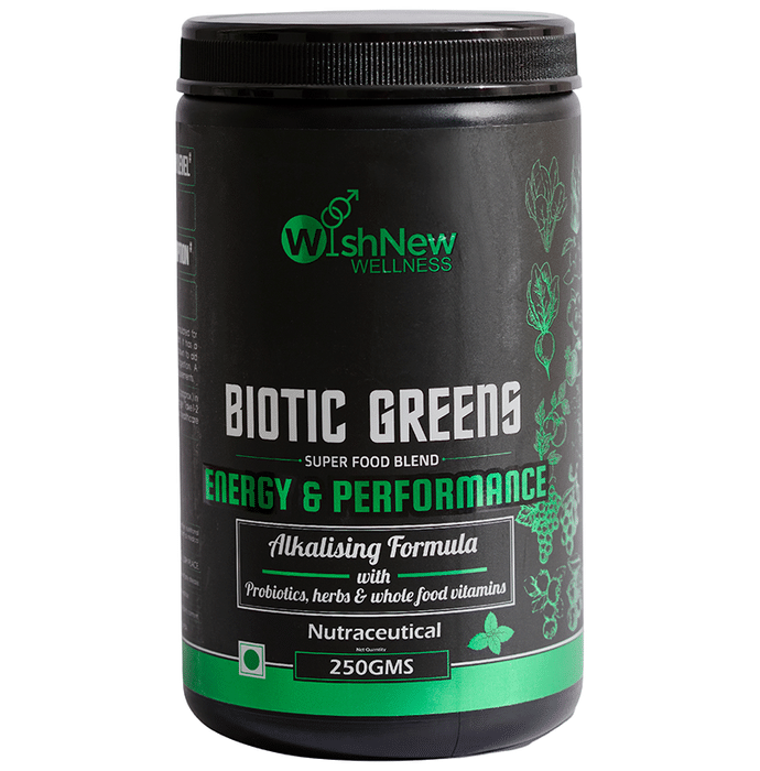 Wishnew Wellness Biotic Greens Powder for Energy & Performance with Probiotics, Herbs & Whole Food Vitamins