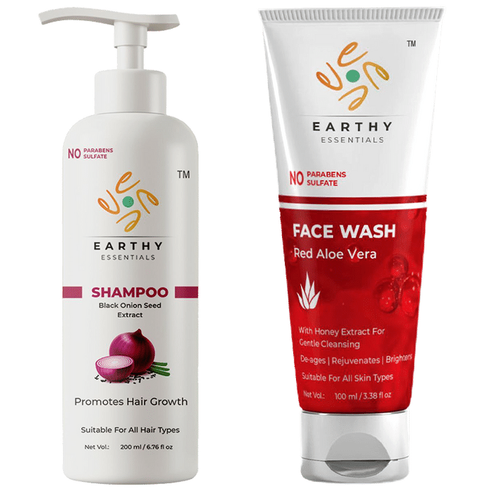 Earthy Essentials Combo Pack of Black Onion Seed Extract Shampoo 200ml & Red Aloe Vera Face Wash 100ml