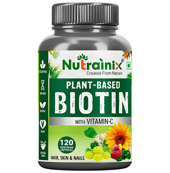 Nutrainix Organic & Plant-Based Biotin 10000mcg with Vitamin C Vegetarian Capsule