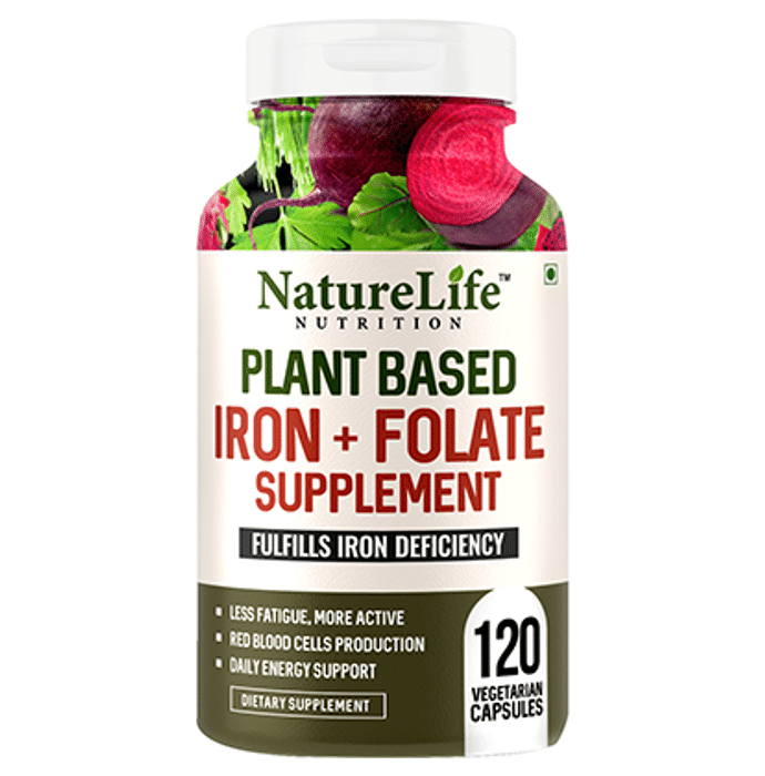 Nature Life Nutrition Plant Based Iron+Folate Supplement Vegetarian Capsule
