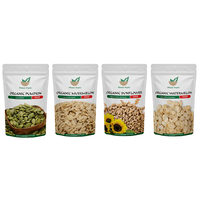 Mewar Impex Combo Pack of Organic Sunflower Seed, Organic Watermelon Seed, Organic Muskmelon Seed & Organic Pumpkin Seed (100gm Each)