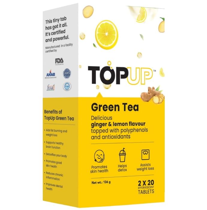 TopUp Green Tea Effervescent Tablet Delicious Ginger & Lemon