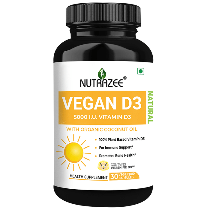 Nutrazee Natural Vegan Vitamin D3 5000IU Veg Liquid Capsule Vegicap