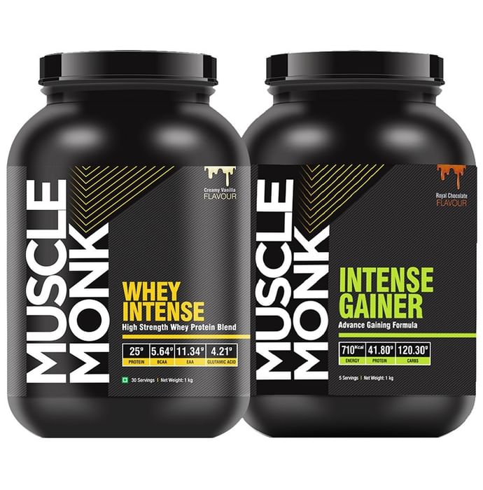 Muscle Monk Combo Pack of Whey Intense Creamy Vanilla & Intense Gainer Royal Chocolate (1kg Each)