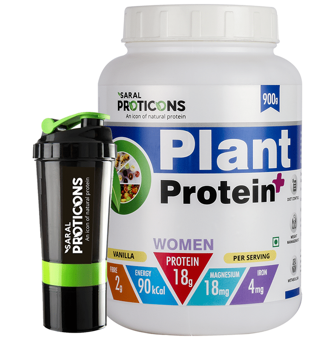 Saral Proticons Plant Protein+ Powder with Shaker Free Vanilla
