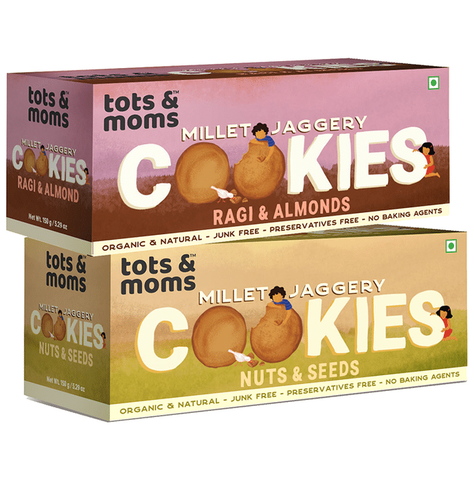 Tots and Moms Millet Jaggery Cookies (150gm Each) Ragi & Almonds and Nuts & Seeds