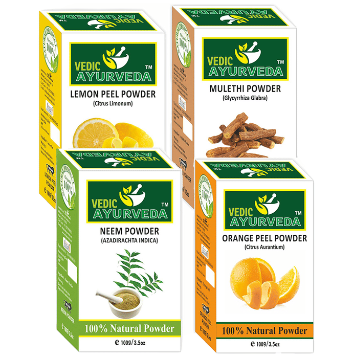 Vedic Ayurveda Combo Pack of Lemon Peel Powder, Mulethi Powder, Neem Powder & Orange Peel Powder (100gm Each)