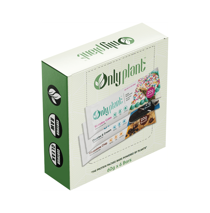 Onlyplant Vegan Protein Bar (60gm Each) Birthday Cake, Chocolate Chip, Cookies & Cream