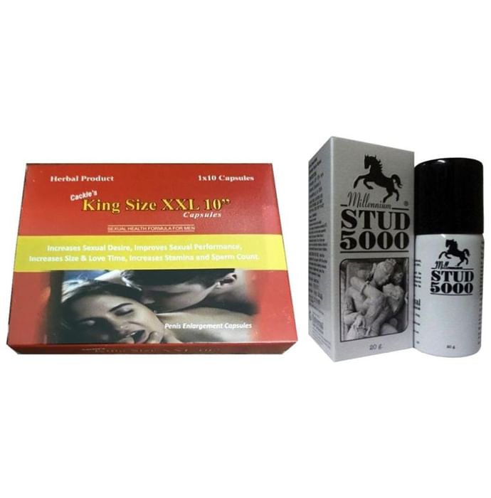 Cackle's Combo Pack of King Size XXL 10" Capsule and Millenium Stud 5000 Spray 20gm