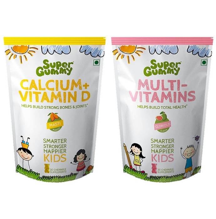 Super Gummy Combo Pack of Calcium+Vitamin D Gummies Masti Mango & Multi-Vitamins Gummies Glorious Guava (30 Each)
