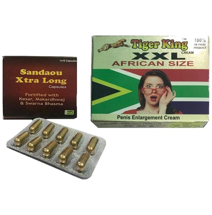 Cackle's Combo Pack of Sandau Xtra Long 10 Capsule and Tiger XXXL African Size Cream 25gm