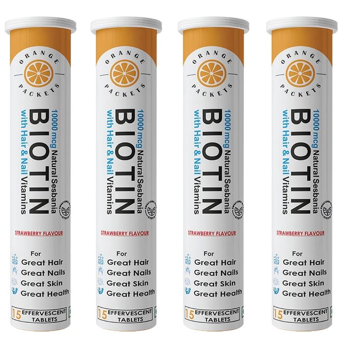 Orange Packets 10000mcg Natural Sesbania Biotin with Hair & Nail Vitamins Effervescent Tablet (15 Each) Strawberry
