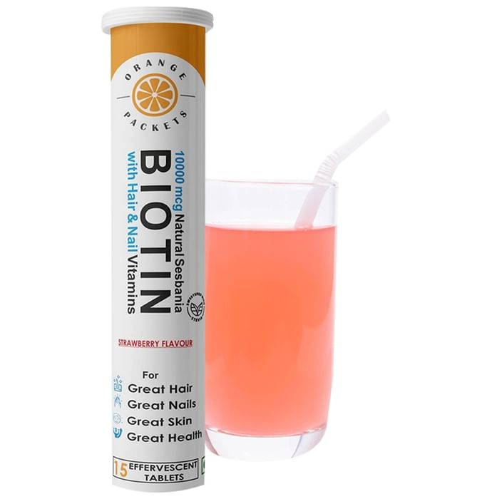 Orange Packets 10000mcg Natural Sesbania Biotin with Hair & Nail Vitamins Effervescent Tablet Strawberry