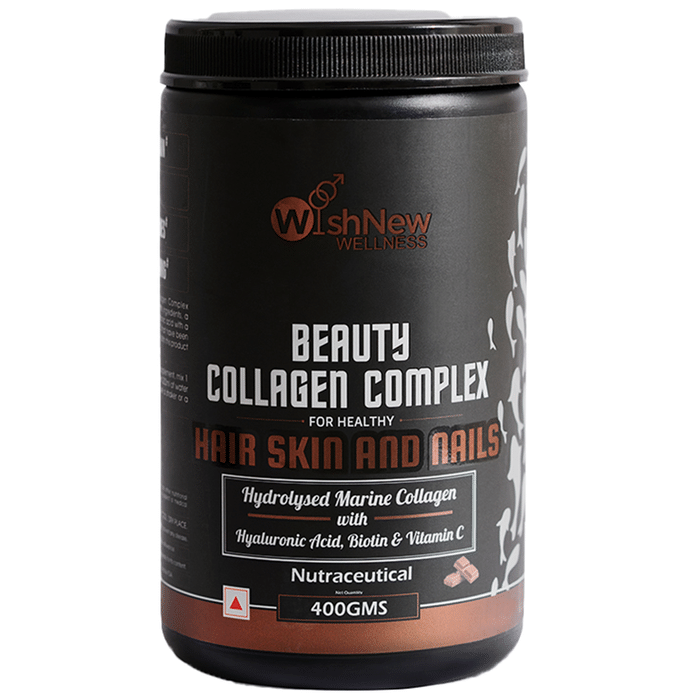Wishnew Wellness Beauty Collagen Complex Powder for Healthy Hair, Skin and Nails with Hydrolysed Marine Collagen Hyaluronic Acid, Biotin & Vitamin C