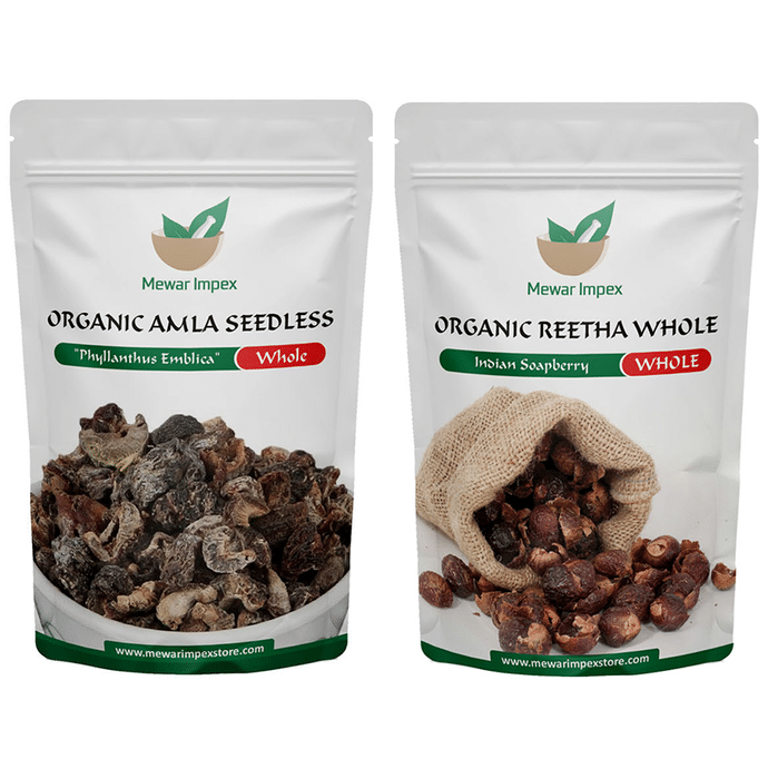 Mewar Impex Combo Pack of Organic Amla Seedless Whole & Organic Reetha Whole (100gm Each)