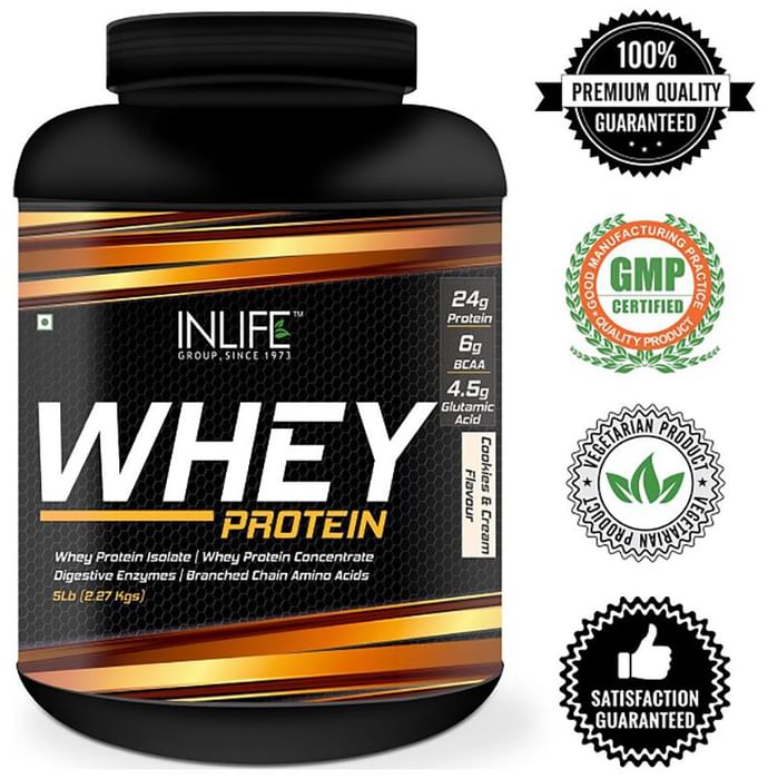 Inlife Whey Protein Powder with Isolate Concentrate Hydrolysate & Digestive Enzymes Cookies & Cream