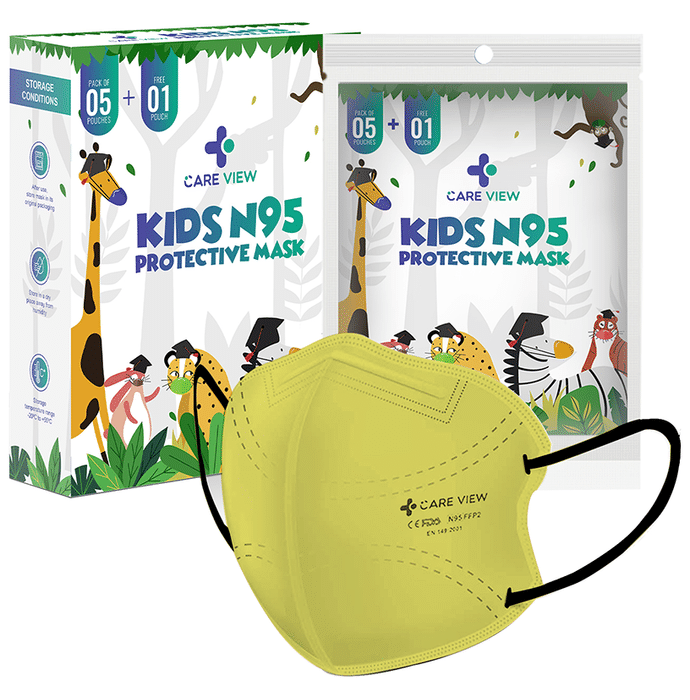 Care View Kids N95 Face Mask with 5 Layered Filtration DRDO SITRA BIS ISI Certified Mask Yellow