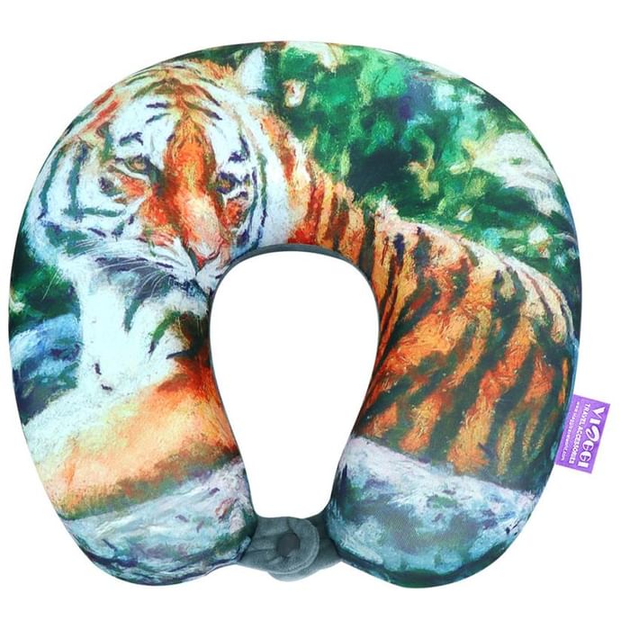 Viaggi 3D Print U Shape Memory Foam Travel Neck Pillow Tiger Grey