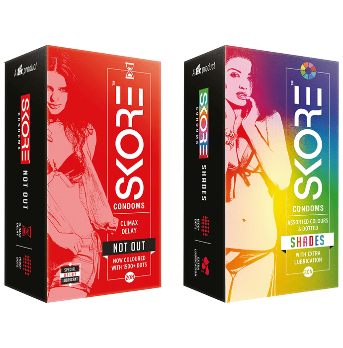 Skore Not Out & Shades Dotted Colored Condoms (20 Each)