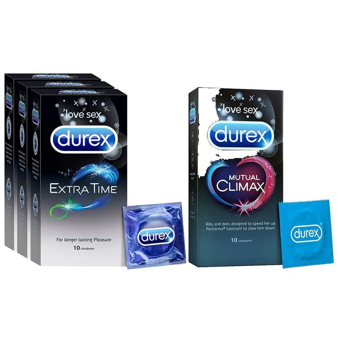 Combo Pack of Durex Extra Time Condom (10) & Durex Mutual Climax Condom (10)