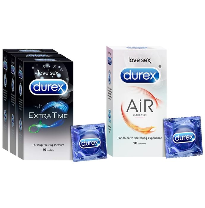 Combo Pack of Durex Extra Time Condom (10) & Durex Air Ultra Thin Condom (10)