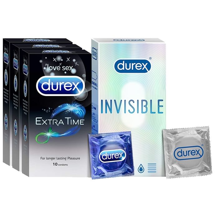 Combo Pack of Durex Extra Time Condom & Durex Invisible Super Ultra Thin Condom (10 Each)