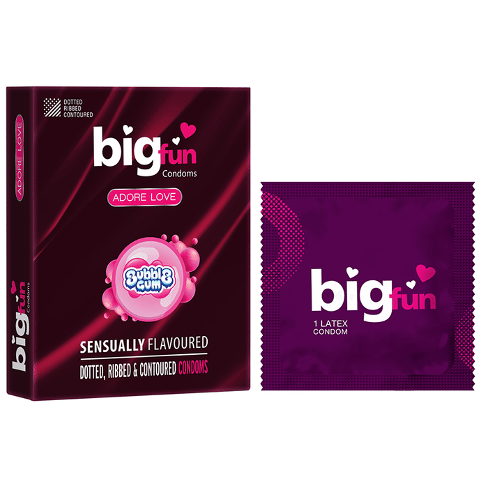 Bigfun Dotted, Ribbed & Contoured Condom Bubblegum