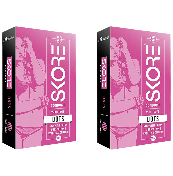 Skore 1500+ Dots with Extra Lubrication & Vanilla Scented Condom (10 Each)