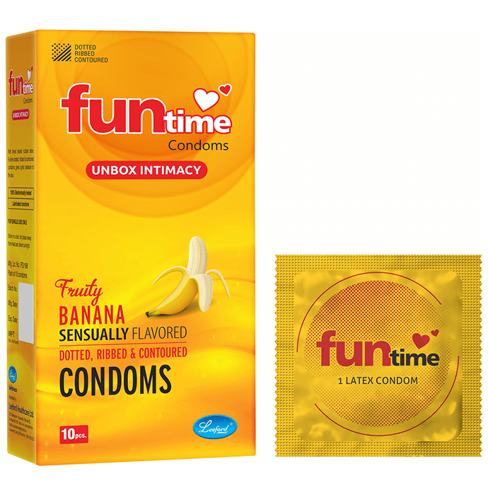 Funtime Dotted, Ribbed & Contoured Condom Fruity Banana