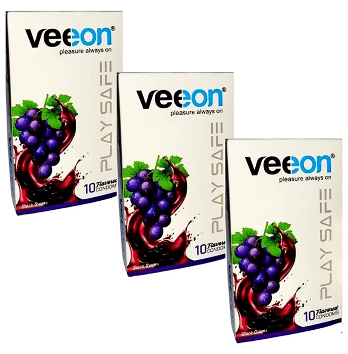 Veeon Play Safe Flavoured Condom (10 Each) Black Grapes