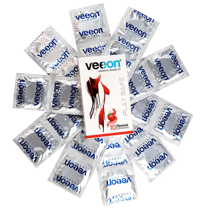 Veeon Play Safe Flavoured Condom (10 Each) Strawberry