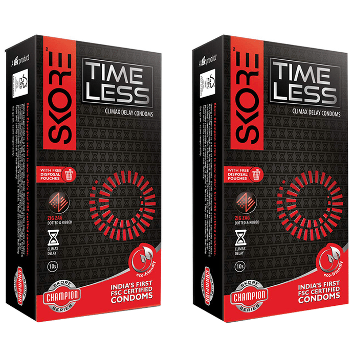 Skore Time Less Climax Delay Condom with Free Disposable Pouches (10 Each)