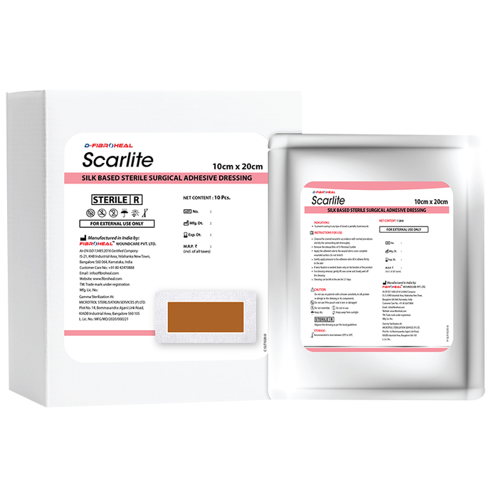 D-Fibroheal Scarlite Silk Based Sterile Surgical Adhesive Dressing Light Brown 10cm x 20cm