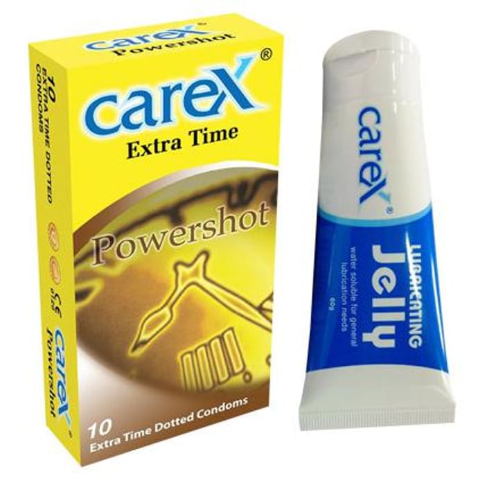 Carex Powershot Extra Time Dotted Condom with Lubricating Jelly Combo