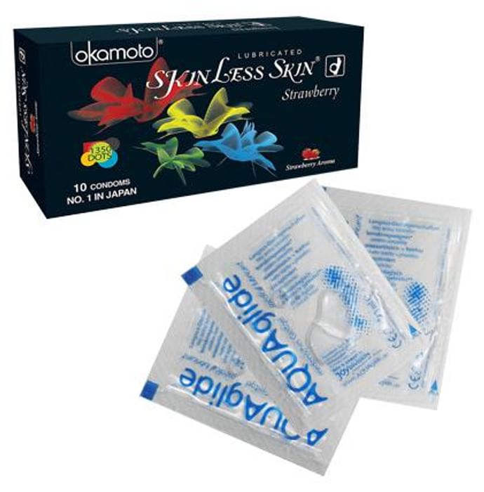 Okamoto Combo Offer Buy Skinless Skin Strawberry Condoms & Get 3 Joy Division Medical Lubricant Sachet Free