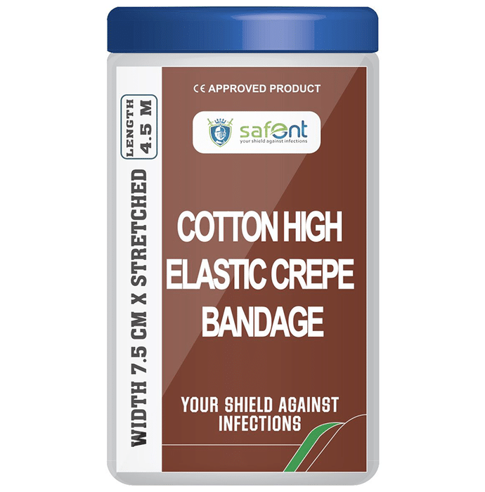 Safent Cotton High Elastic Crepe bandage 7.5cm x 4.5m