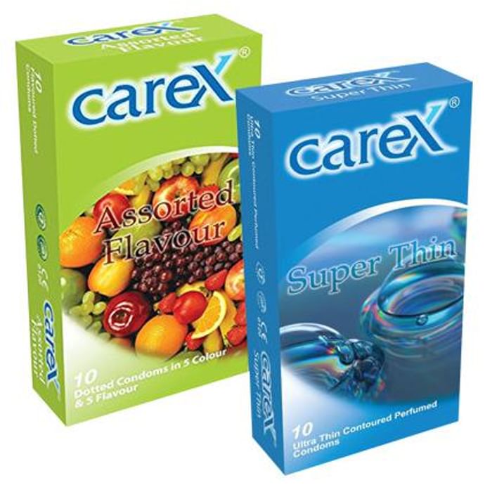 Carex Combo Pack of Super Thin Contoured & Assorted Flavour Dotted Condoms (10 Each)