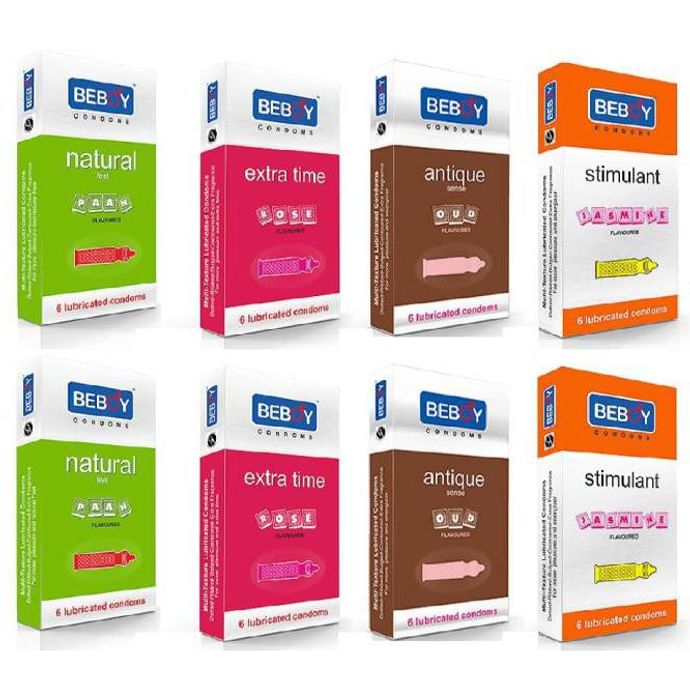 BEBOY Combo Pack of Multi Flavoured (Natural, Extratime, Antique & Stimulant) Condom 6 Each
