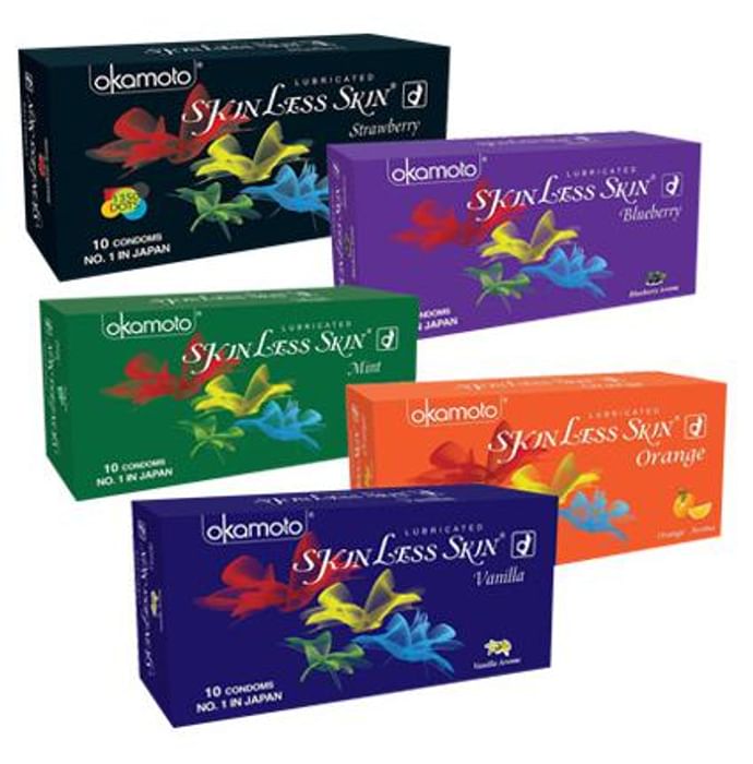 Okamoto Combo Pack of Lubricated Skinless Skin Multi Flavoured Condom (10 Each)