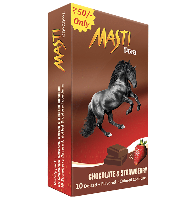 Masti Dotted+Flavored+Colored Chocolate and Strawberry Condom