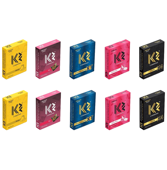 K2 Dotted Delight Series and Premium Series Condom Mango, Pan, XT, X4 & Ultra Thin 3 Pcs Each